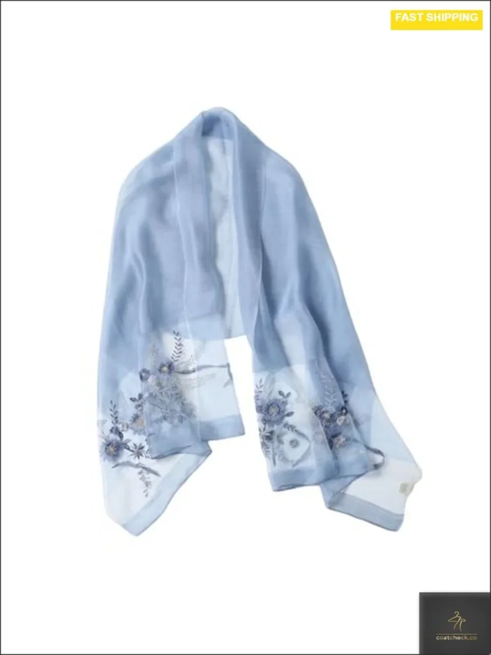 Silk Blend Embroidered Floral Shawl Wrap Semi Sheer Metallic Thread